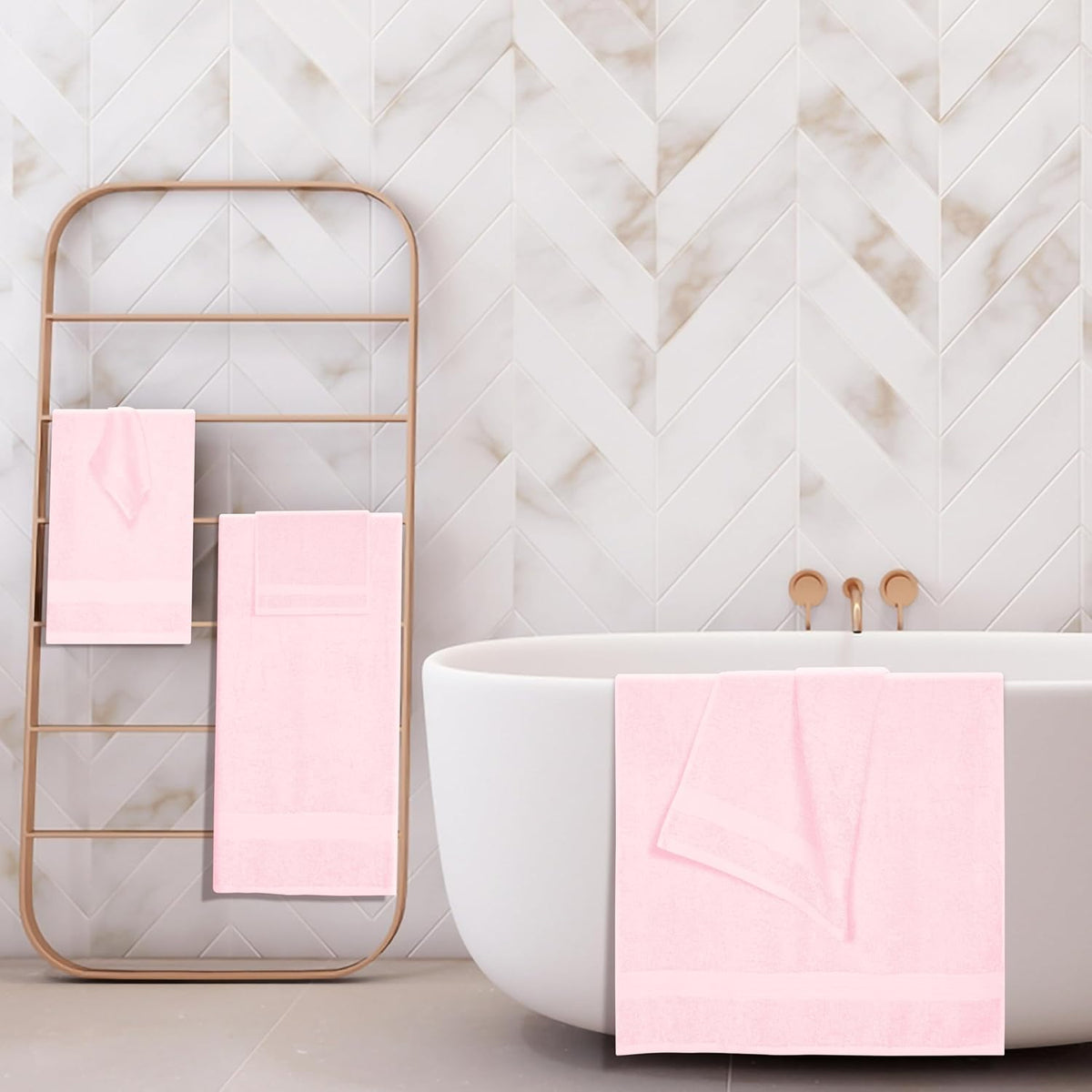 6 Pack Cotton Towel Set, Contains 2 Bath Towels 27x54 inch, 2 Hand Towels 16x24 inch & 2 Wash Coths 12x12 inch, Ideal Everyday use, Ultra Soft Compact & Lightweight - Pink