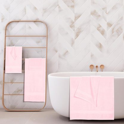 6 Pack Cotton Towel Set, Contains 2 Bath Towels 27x54 inch, 2 Hand Towels 16x24 inch & 2 Wash Coths 12x12 inch, Ideal Everyday use, Ultra Soft Compact & Lightweight - Pink