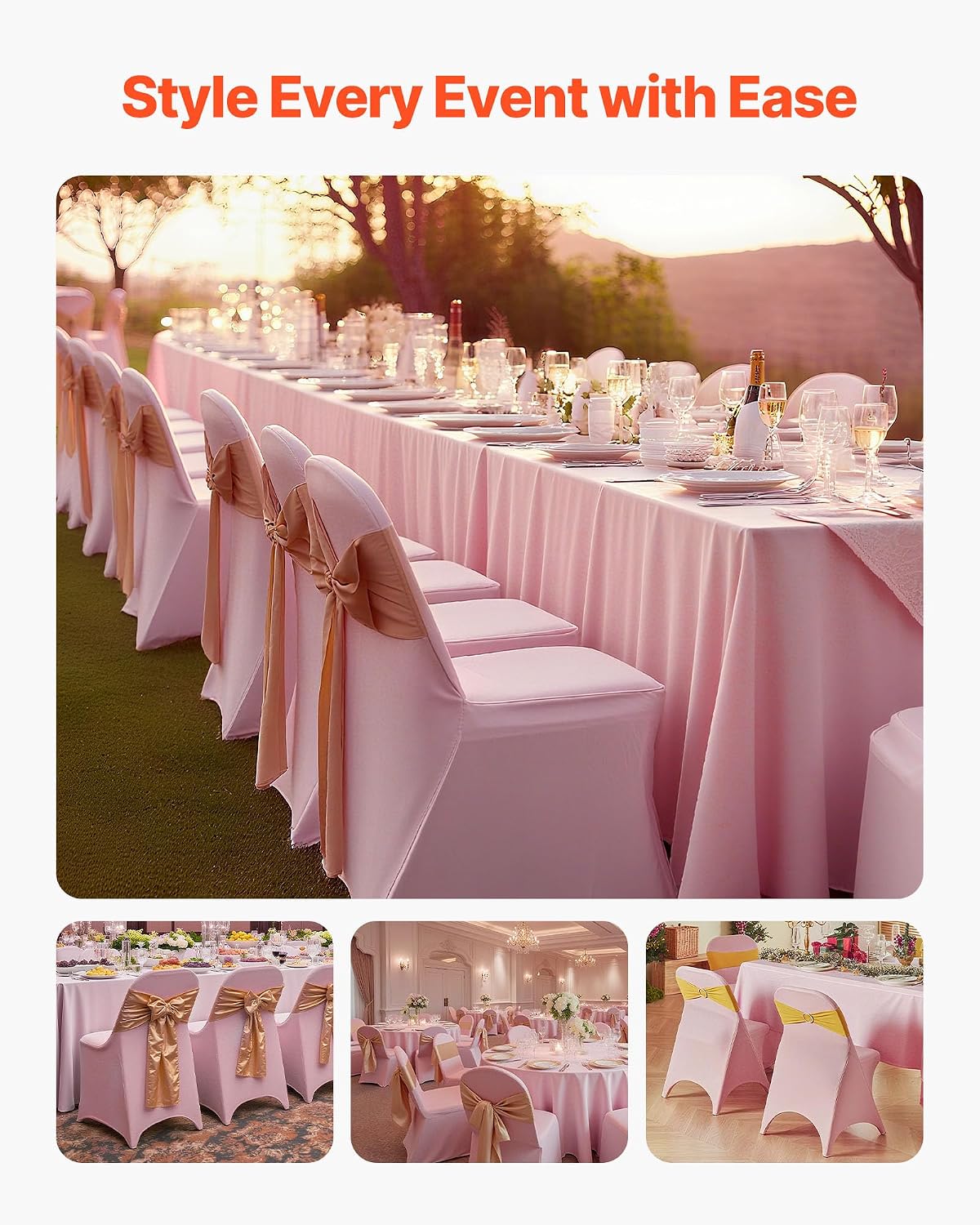 Chair Covers, Polyester Spandex Chair Cover, Stretch Slipcovers for Wedding Party Dining Banquet Flat-Front Chair Covers (Pink-c, 50PCS)