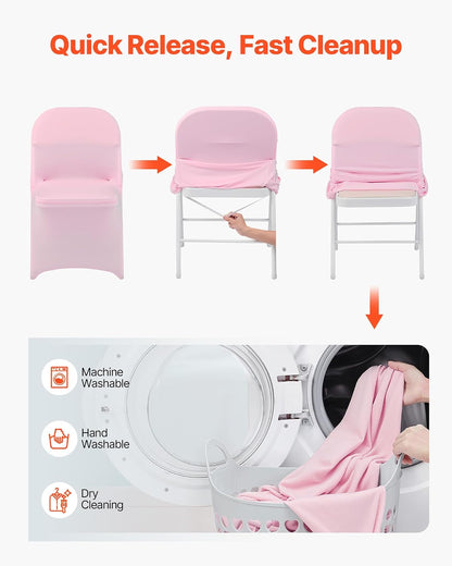 Chair Covers, Polyester Spandex Chair Cover, Stretch Slipcovers for Wedding Party Dining Banquet Flat-Front Chair Covers (Pink-c, 50PCS)