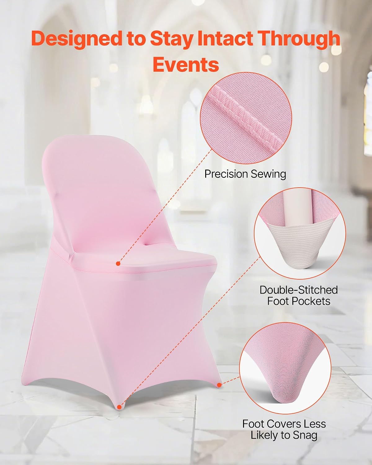 Chair Covers, Polyester Spandex Chair Cover, Stretch Slipcovers for Wedding Party Dining Banquet Flat-Front Chair Covers (Pink-c, 50PCS)