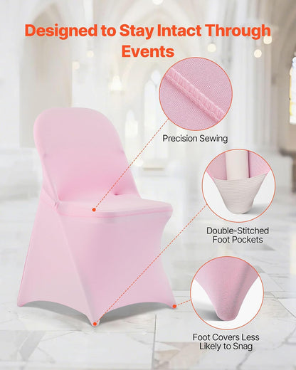 Chair Covers, Polyester Spandex Chair Cover, Stretch Slipcovers for Wedding Party Dining Banquet Flat-Front Chair Covers (Pink-c, 50PCS)