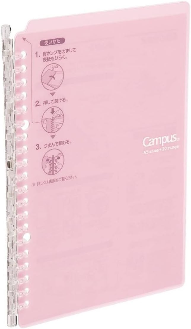 Kokuyo Smart Ring Binder, B5 Light Pink Binder Notebook, Up to 25 Sheets