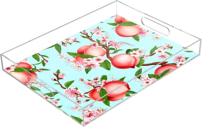 Peach Serving Tray, 15.7x11.8 Inches Decorative Acrylic Tray with Handles for Breakfast, Coffee Table, Bathroom Organizer, Storage Tray