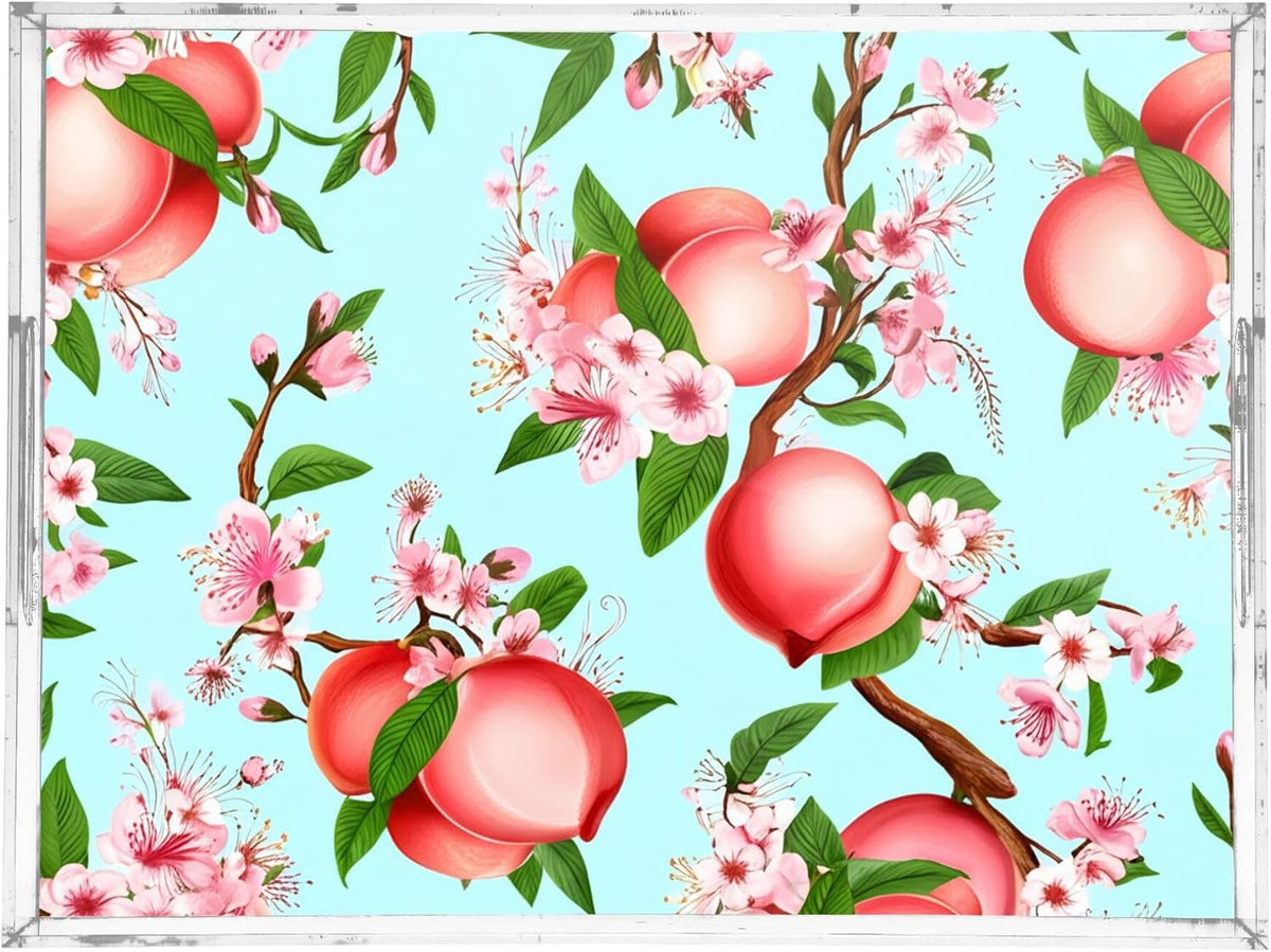 Peach Serving Tray, 15.7x11.8 Inches Decorative Acrylic Tray with Handles for Breakfast, Coffee Table, Bathroom Organizer, Storage Tray