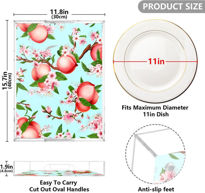 Peach Serving Tray, 15.7x11.8 Inches Decorative Acrylic Tray with Handles for Breakfast, Coffee Table, Bathroom Organizer, Storage Tray