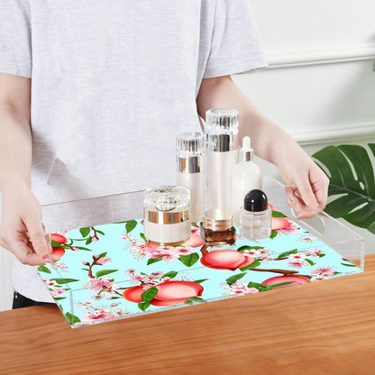 Peach Serving Tray, 15.7x11.8 Inches Decorative Acrylic Tray with Handles for Breakfast, Coffee Table, Bathroom Organizer, Storage Tray