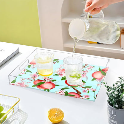 Peach Serving Tray, 15.7x11.8 Inches Decorative Acrylic Tray with Handles for Breakfast, Coffee Table, Bathroom Organizer, Storage Tray