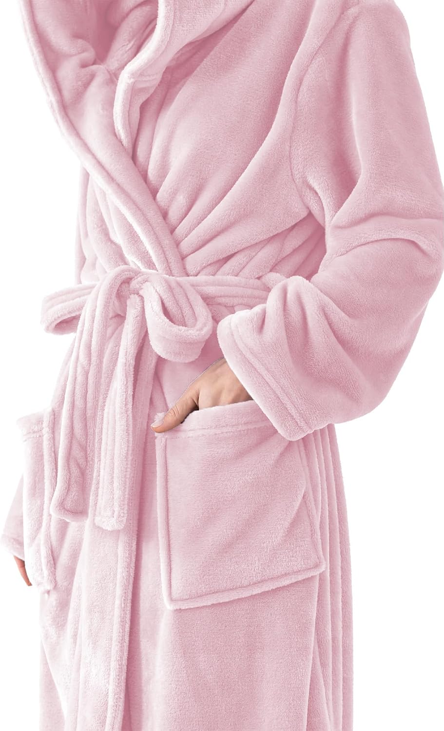 Robes for Women - Hooded Plush Fleece Bathrobe with Sash & Pockets, Full-Length Lightweight Spa Robe