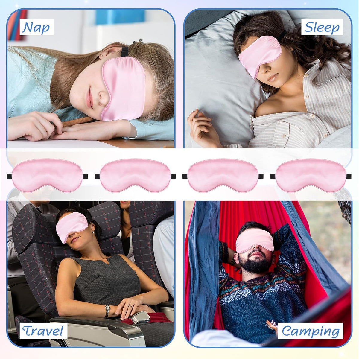 4 Pcs Silk Sleep Mask Smooth Soft Eye Mask Satin Eyeshade Adjustable