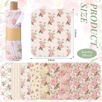 24 Pack Reusable Paper Towels Washable Cloths, Pink Vintage Rose