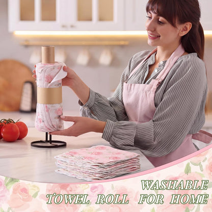 24 Pack Reusable Paper Towels Washable Cloths, Pink Vintage Rose