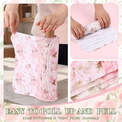 24 Pack Reusable Paper Towels Washable Cloths, Pink Vintage Rose
