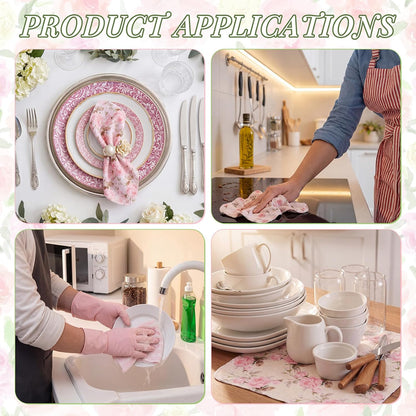 24 Pack Reusable Paper Towels Washable Cloths, Pink Vintage Rose