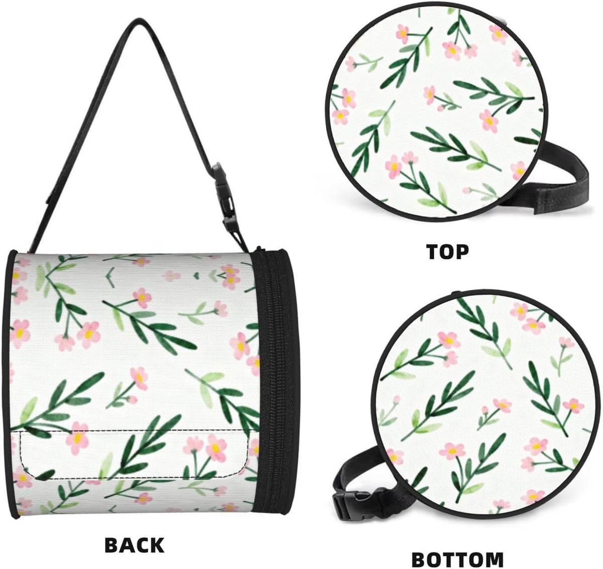 Round Tissue Holder Bag Car Hanging Tissue Boxes Cover with Adjustable Strap Foldable Roll Storage Bags with Zipper Tissues Case Organizer for Home Decor Toilet Office(Spring Pink Flower)