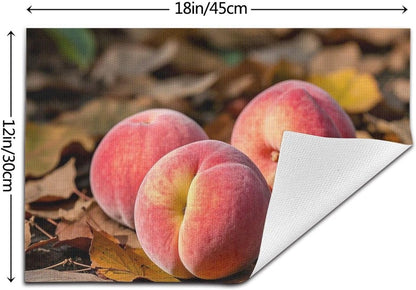 Pink Peach Fruit Fall Placemats Set of 4 PCS - Woven Vinyl Kitchen Table Placemats - Heat Resistant Non-Slip Place Mats for Dining Table, Washable Indoor Outdoor Table Mats 12x18 Inch