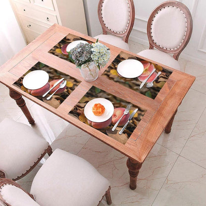 Pink Peach Fruit Fall Placemats Set of 4 PCS - Woven Vinyl Kitchen Table Placemats - Heat Resistant Non-Slip Place Mats for Dining Table, Washable Indoor Outdoor Table Mats 12x18 Inch