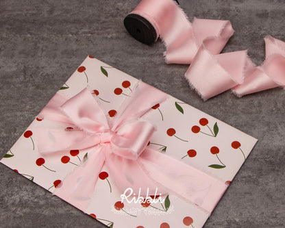 Light Pink Silk Satin Ribbon 1.5 Inch x 30 Yard Handmade Frayed Chiffon Pink Ribbon for Gift Wrapping Wedding Invitations Bridal Bouquets Home Decor