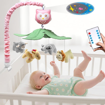 Baby Crib Mobile with Music Lights Projector and Remote Control Pink