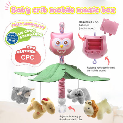 Baby Crib Mobile with Music Lights Projector and Remote Control Pink