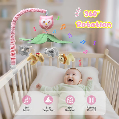 Baby Crib Mobile with Music Lights Projector and Remote Control Pink