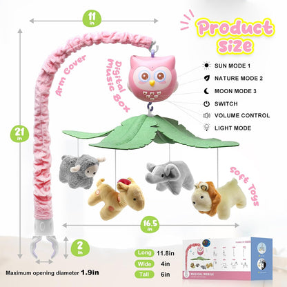 Baby Crib Mobile with Music Lights Projector and Remote Control Pink