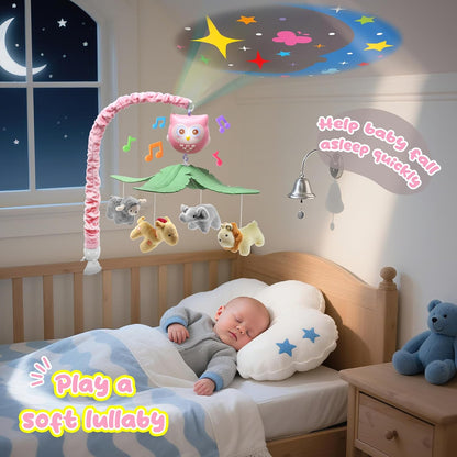 Baby Crib Mobile with Music Lights Projector and Remote Control Pink