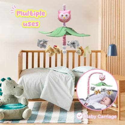 Baby Crib Mobile with Music Lights Projector and Remote Control Pink