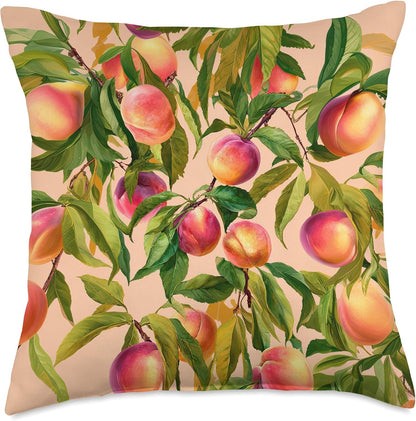 Watercolor Peaches Fruit Pattern Botanical Spring Boho Throw Pillow