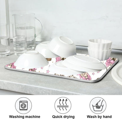 Dish Drying Mat for Kitchen Counter Brown Cow Print Boots Bows Light Pink Absorbent Drying Dish Mat 18×24 inch Dish Rack Pad Coffee Mat for Sink Dishes Under Rack
