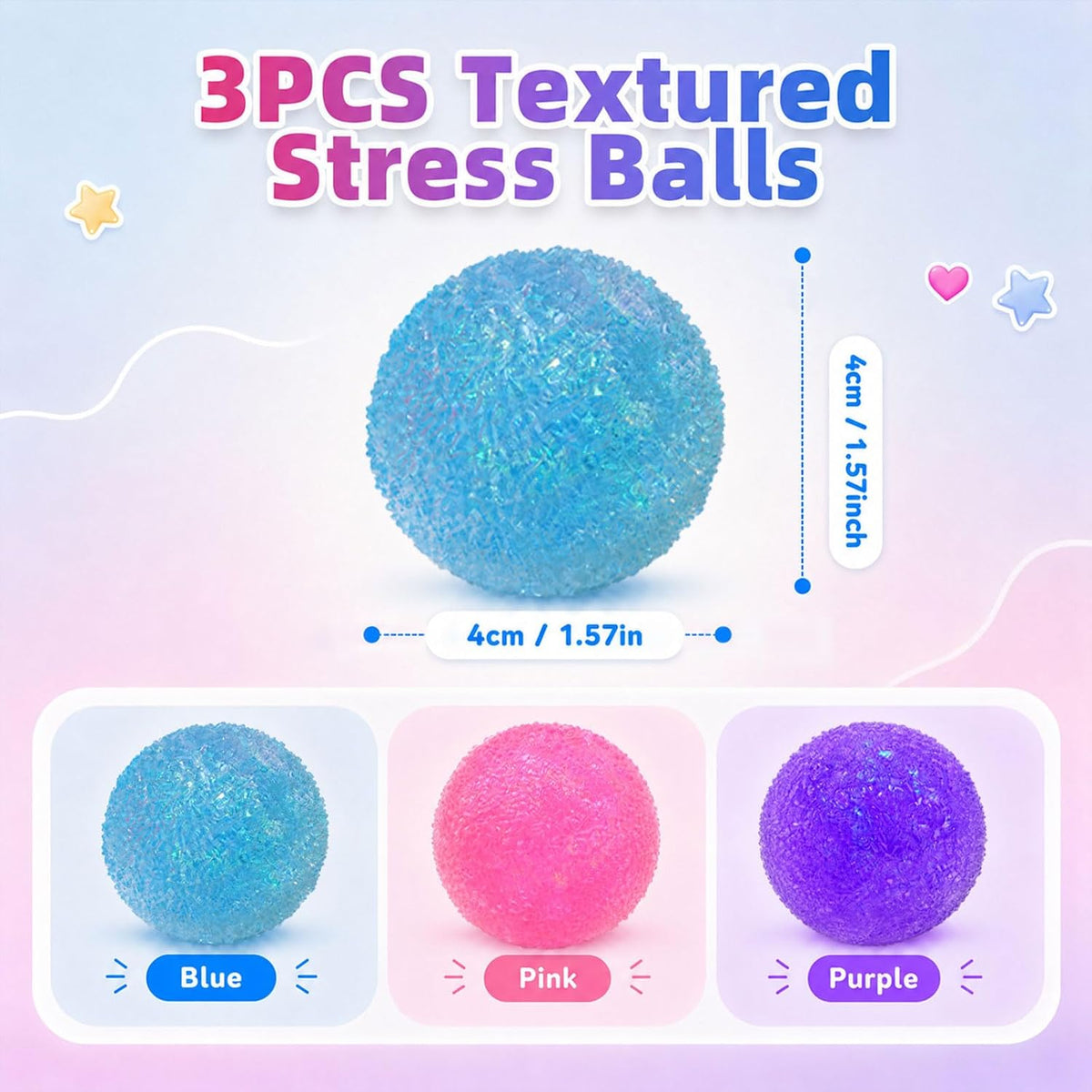 3Pcs Textured Stress Balls, Sensory Fidget Toys for Anxiety Relief