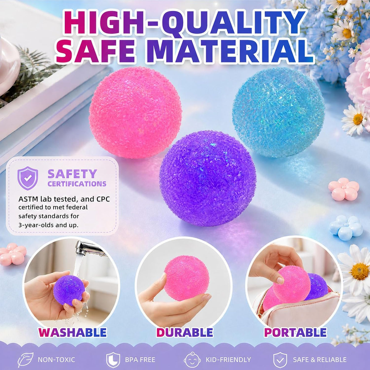 3Pcs Textured Stress Balls, Sensory Fidget Toys for Anxiety Relief