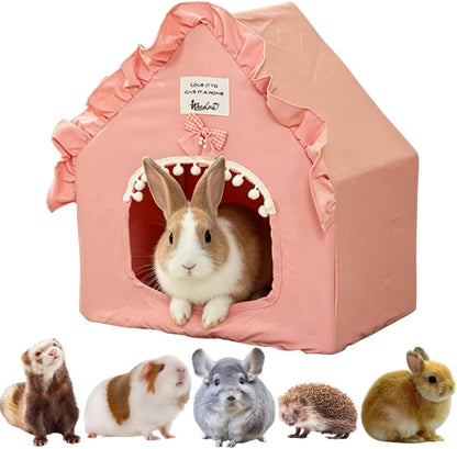 Washable Small Pet Bed Tent House Hideout for Guinea Pig Rabbit (Pink)