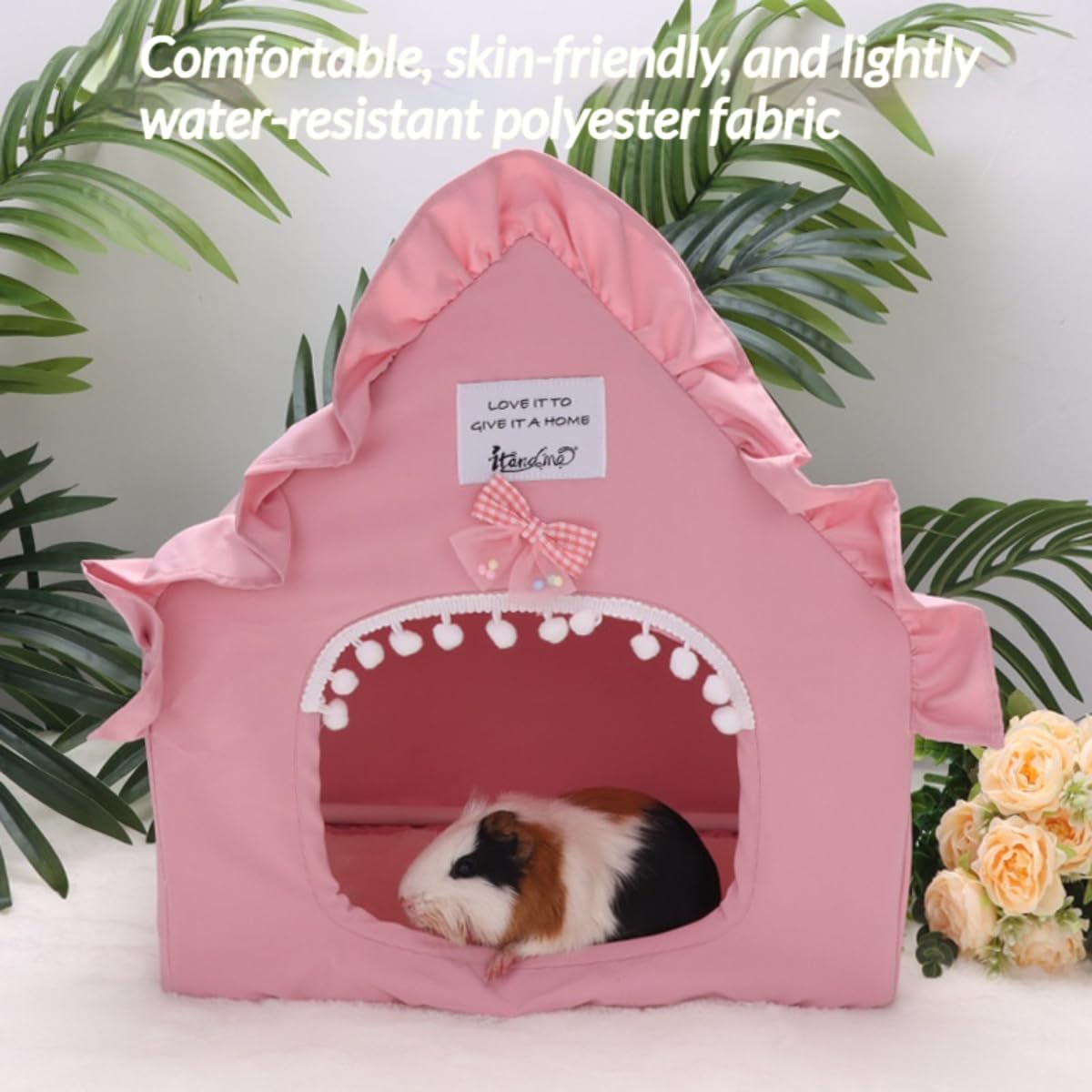 Washable Small Pet Bed Tent House Hideout for Guinea Pig Rabbit (Pink)