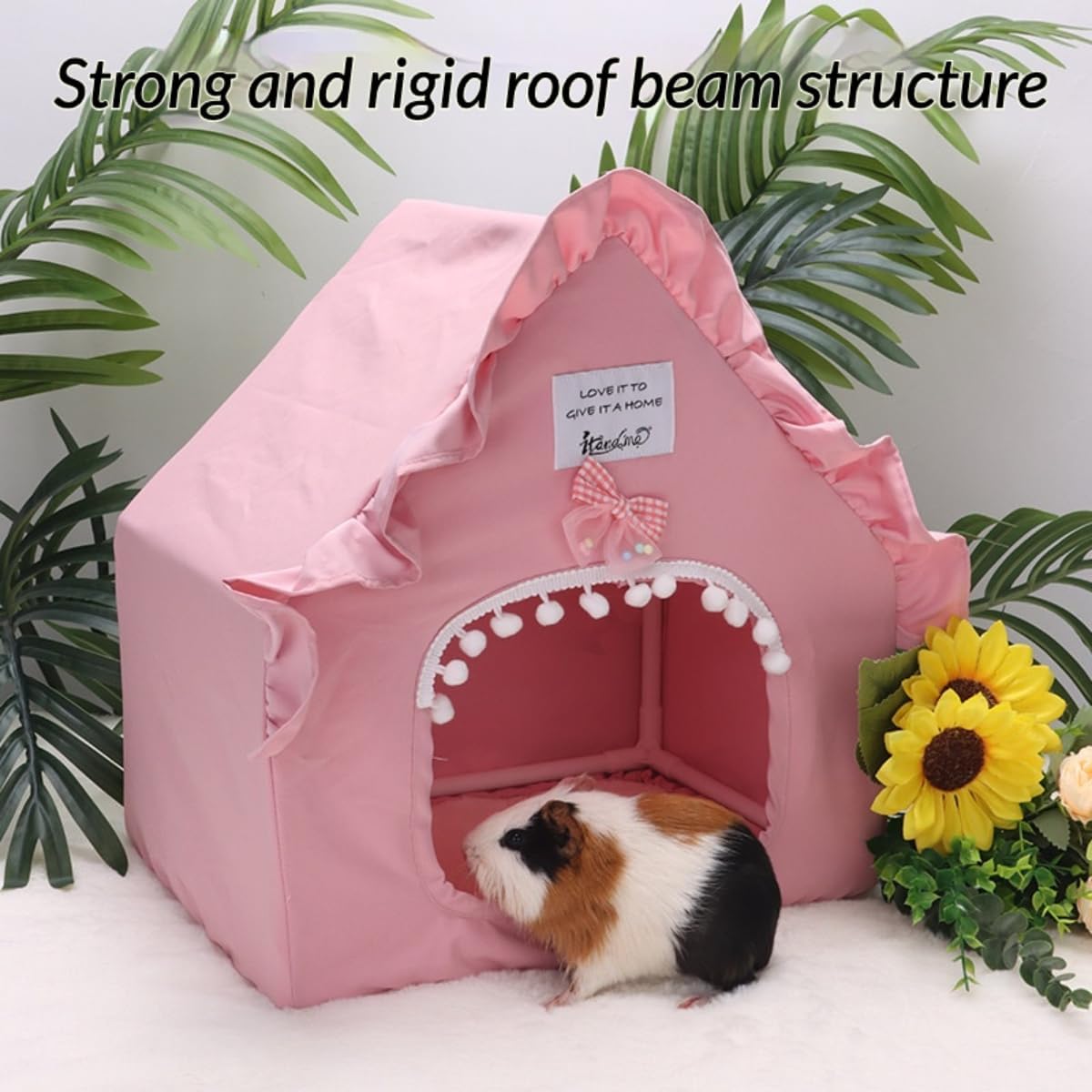 Washable Small Pet Bed Tent House Hideout for Guinea Pig Rabbit (Pink)