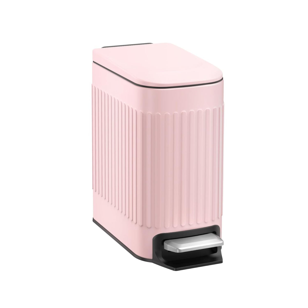 Slim Bathroom Trash Can with Lid Soft Close & Pedal, 1.6Gal, Pink