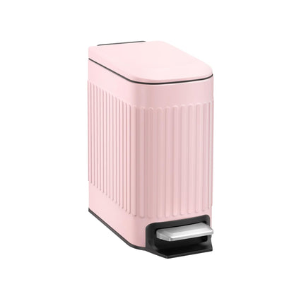 Slim Bathroom Trash Can with Lid Soft Close & Pedal, 1.6Gal, Pink