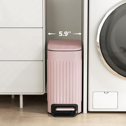 Slim Bathroom Trash Can with Lid Soft Close & Pedal, 1.6Gal, Pink