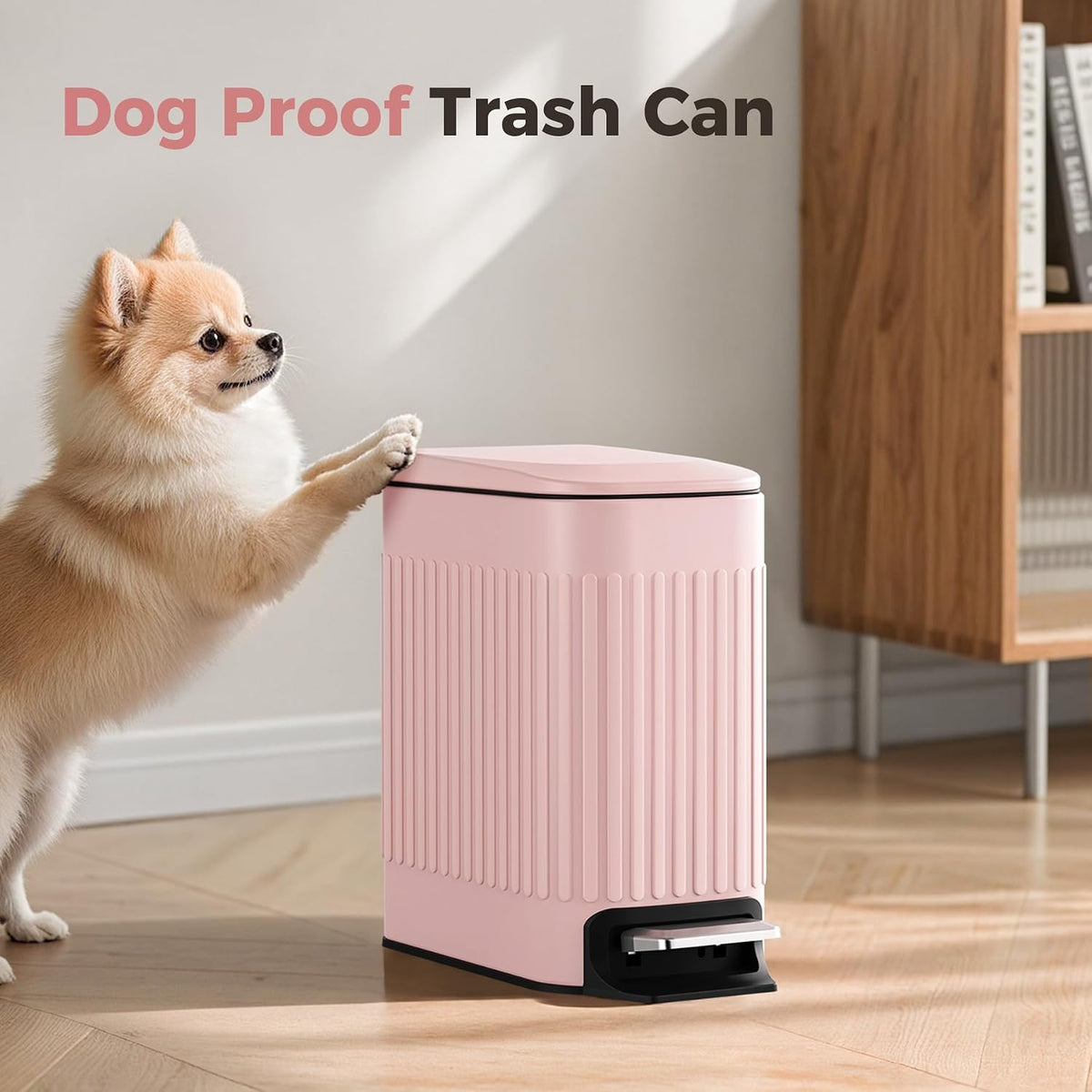 Slim Bathroom Trash Can with Lid Soft Close & Pedal, 1.6Gal, Pink