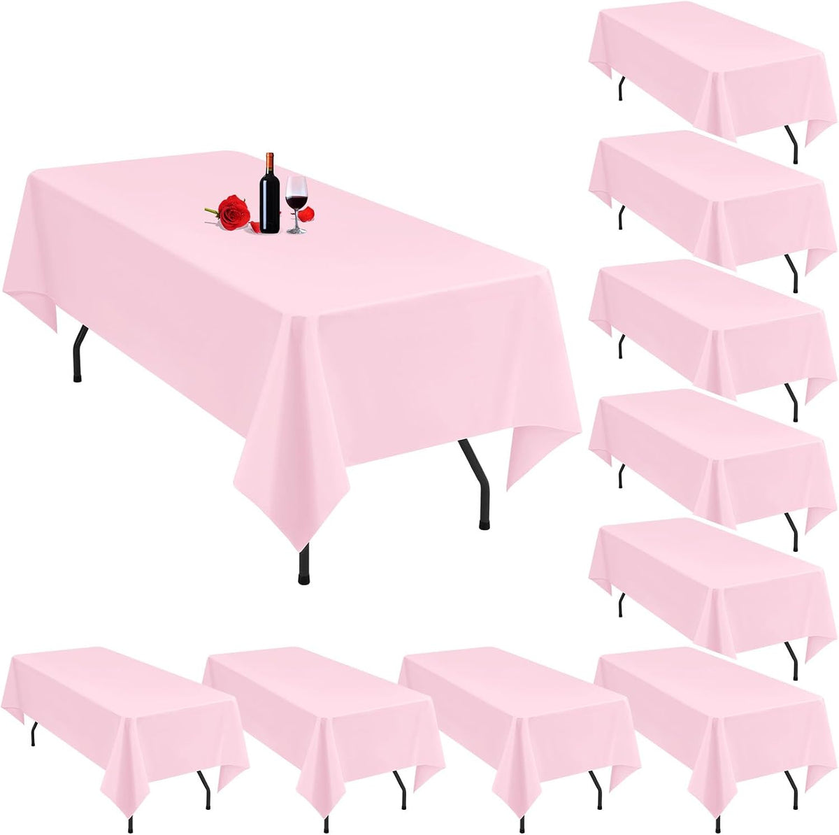 10 Pack Pink Tablecloth 60 x 102 Inch Light Pink Tablecloth for 6 Foot Rectangle Tables Pink Table Cloth Washable Polyester Fabric Table Cloths for Parties Wedding Banquet Christmas