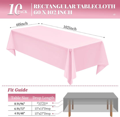 10 Pack Pink Tablecloth 60 x 102 Inch Light Pink Tablecloth for 6 Foot Rectangle Tables Pink Table Cloth Washable Polyester Fabric Table Cloths for Parties Wedding Banquet Christmas