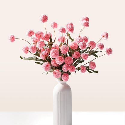 10pcs Pink Fake Flowers, Artificial Pompon Mums