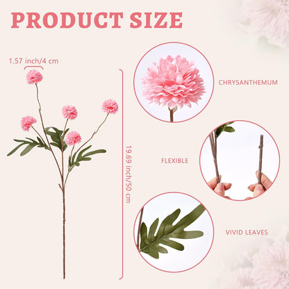 10pcs Pink Fake Flowers, Artificial Pompon Mums