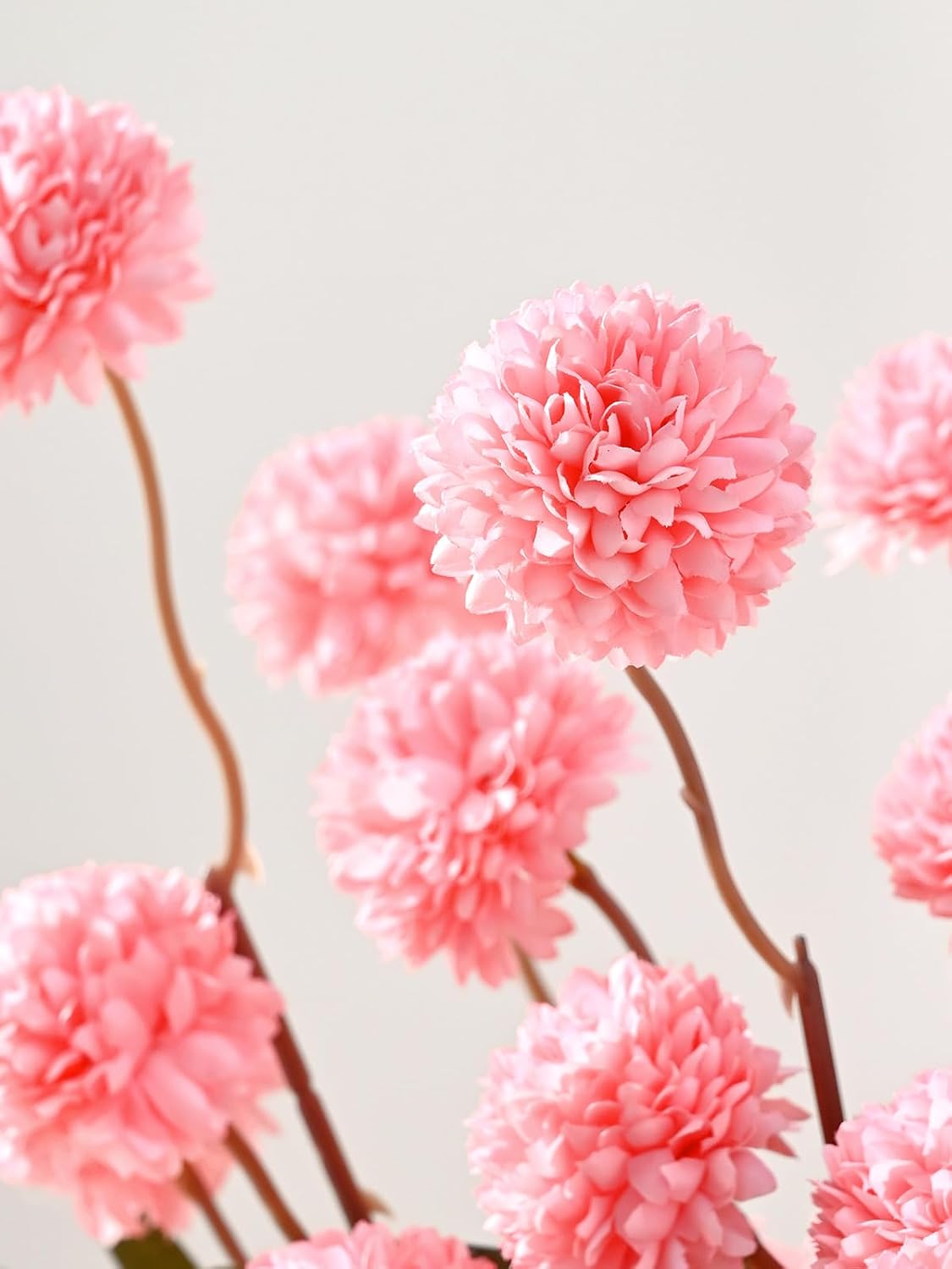 10pcs Pink Fake Flowers, Artificial Pompon Mums