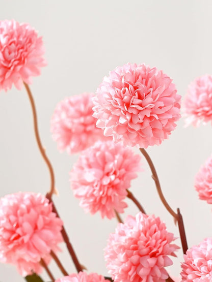 10pcs Pink Fake Flowers, Artificial Pompon Mums