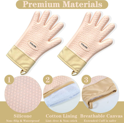 Silicone Oven Gloves with Fingers Heat Resistant 450°F in Kitchen