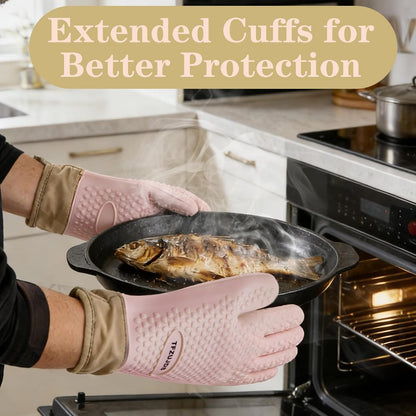 Silicone Oven Gloves with Fingers Heat Resistant 450°F in Kitchen