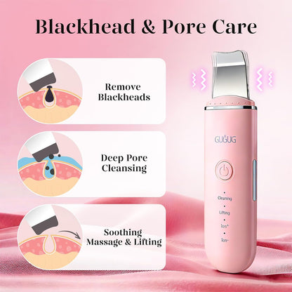 Skin Scrubber Spatula Pore Cleaner Blackhead Remover,4 Modes,Pink