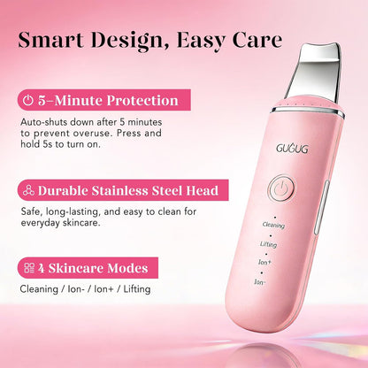 Skin Scrubber Spatula Pore Cleaner Blackhead Remover,4 Modes,Pink