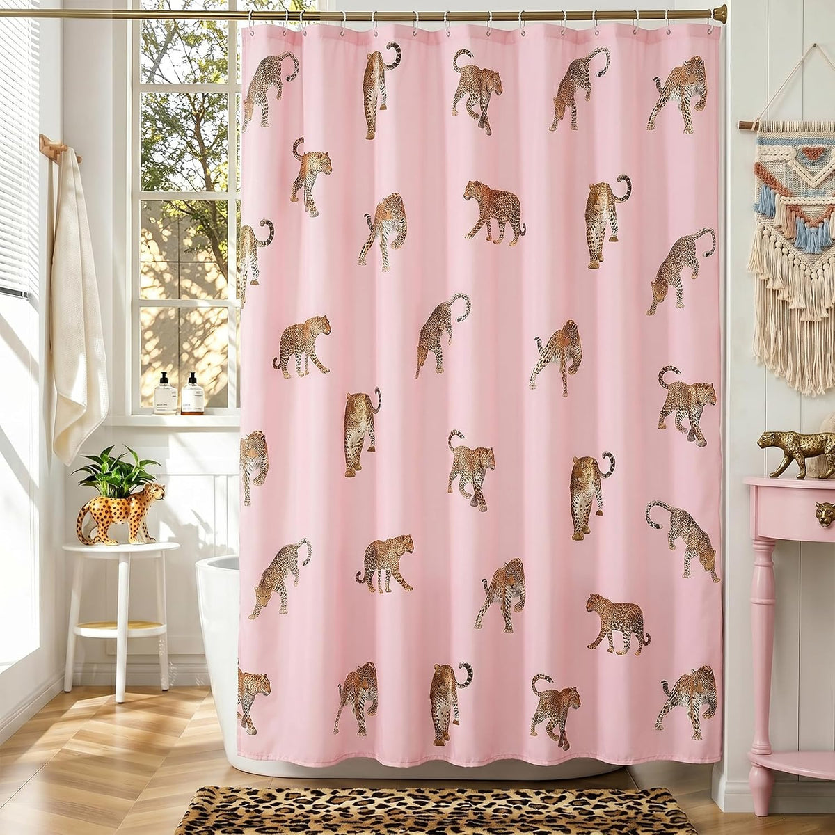 Pink Shower Curtain Vintage Leopard Print Shower Curtain 72 X 72 Inch